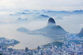 The misty morning view seen from Christ the Redeemer, Rio de Janerio.