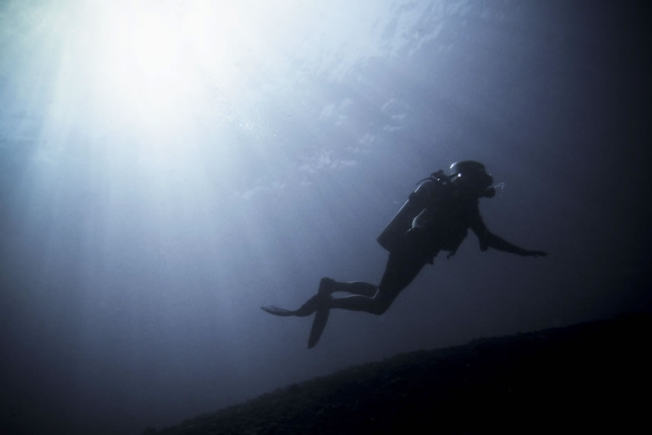 Silhouette of a diver, Japanese Wreck, Amed, Indonesia