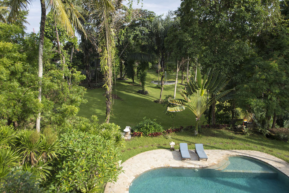 Bird-Eye View of the pool and gardens of Umah Nyepi Villa, Ubud, Bali. Check out more photos Umah Nyepi.