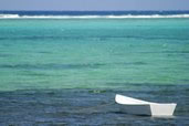 White boat and the Barrier Reef, East End, Grand Cayman