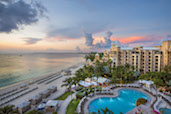 Sunset over the Ritz Carlton seen from the Presidential Suite, Grand Cayman