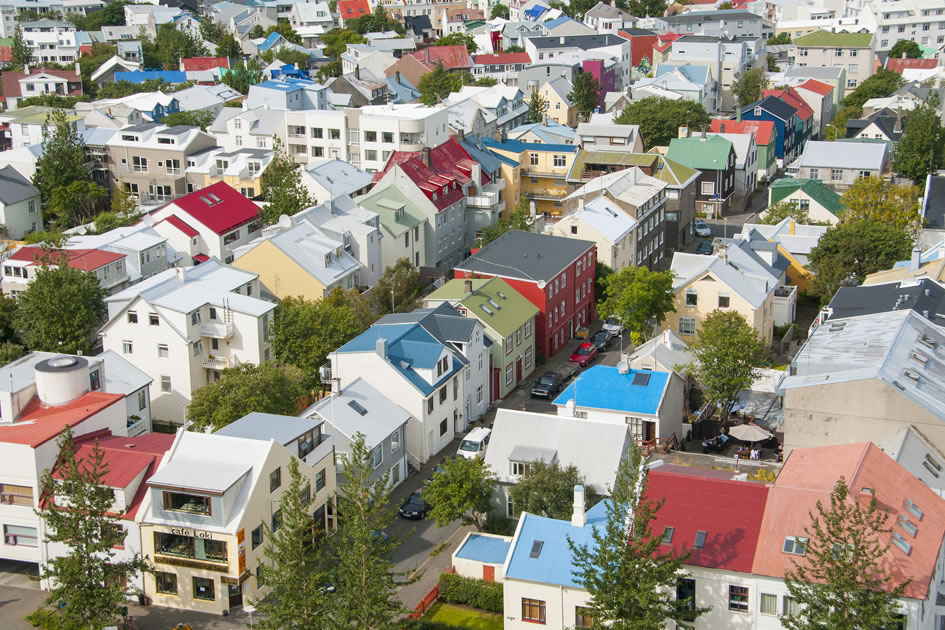 Reykjavik Houses, view from Hallgrimskirkja, Reykjavik