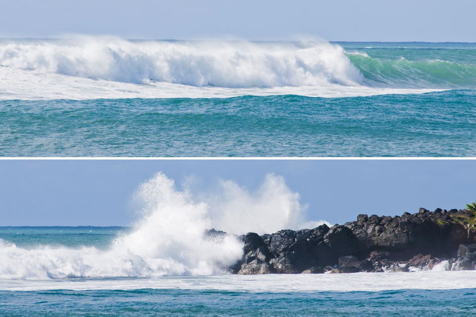 Northshore waves from sea to headland, Oahu