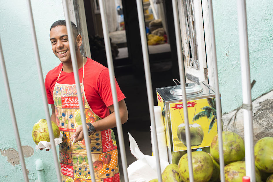 Fresh coconut water with a smile, Rio de Janerio. More photos here.