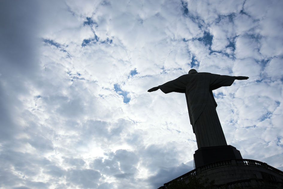 The misty morning view seen from Christ the Redeemer, Rio de Janerio.