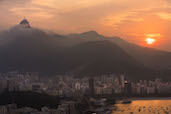 Rio de Janerio and the distant Christ the Redeemer on the way up Sugarloaf Mountain.