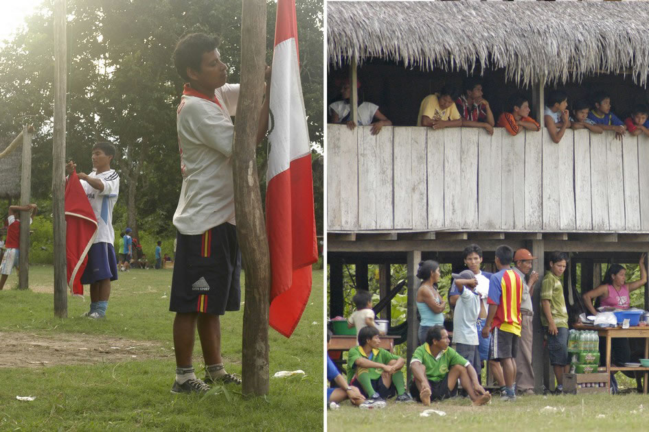 Football game during dry season, Amazon Basin