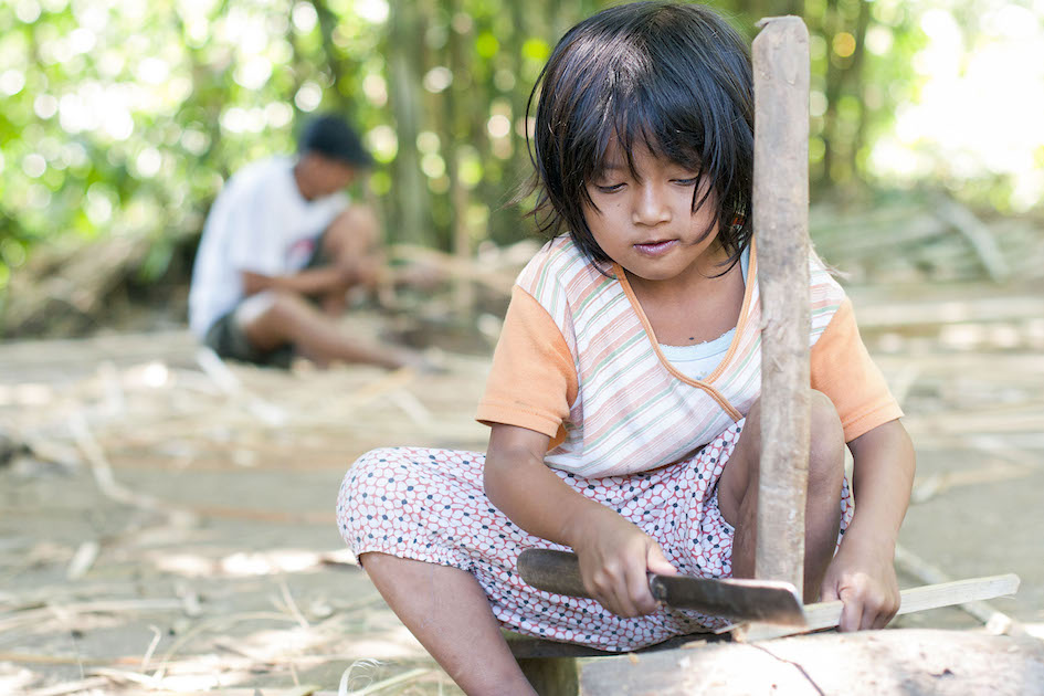 Young Girl Chopping Bamboo, Ubud, Bali