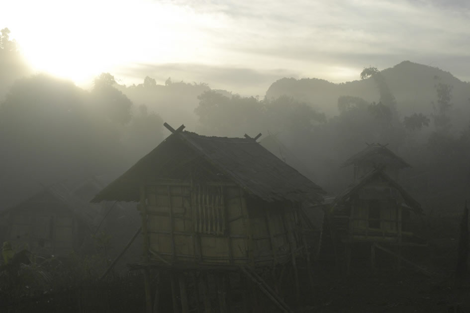 Dawn over the Akha rice huts